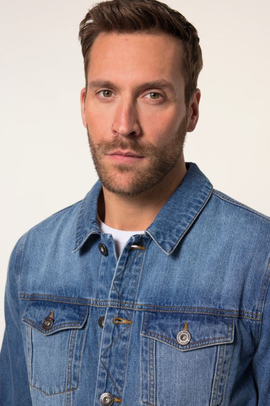 Denim jacket, breast pockets, button placket, up to 8 XL