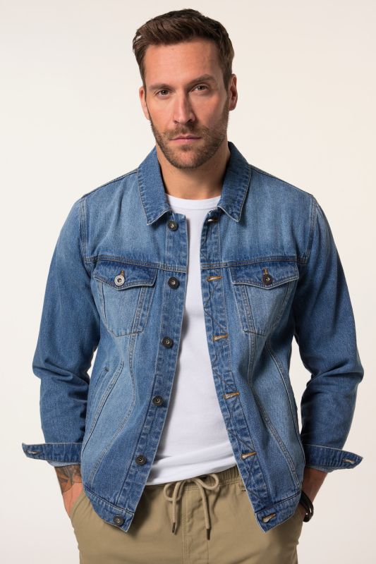 Denim jacket, breast pockets, button placket, up to 8 XL