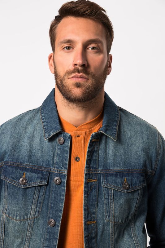 Denim jacket, breast pockets, button placket, up to 8 XL