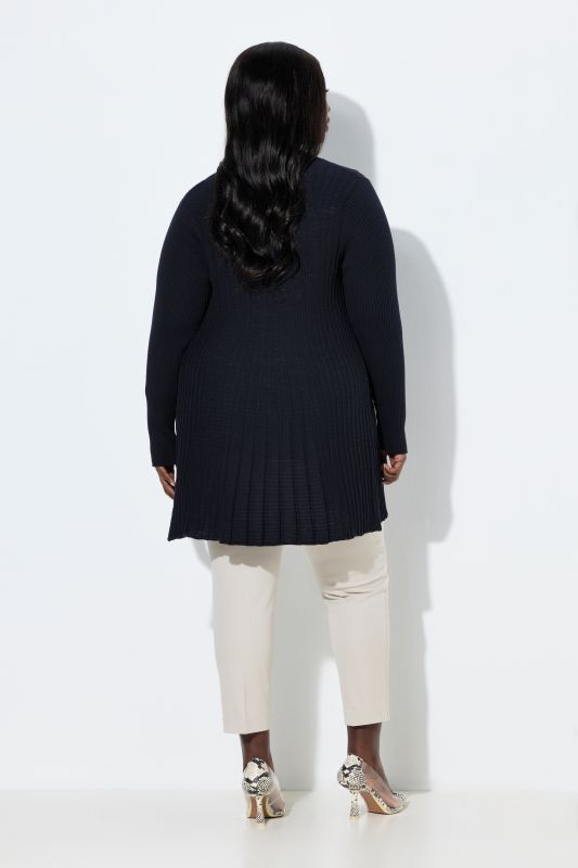 Pleated Longline Open Shape Cardigan