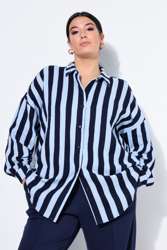 shirt blouse, oversized, muslin, stripes, long sleeve