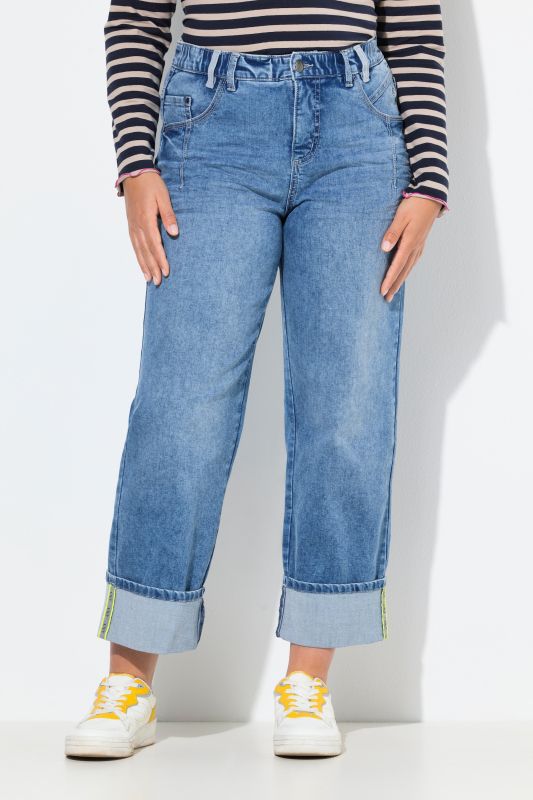 Stretch Fit Cuffed Wide Leg Jeans