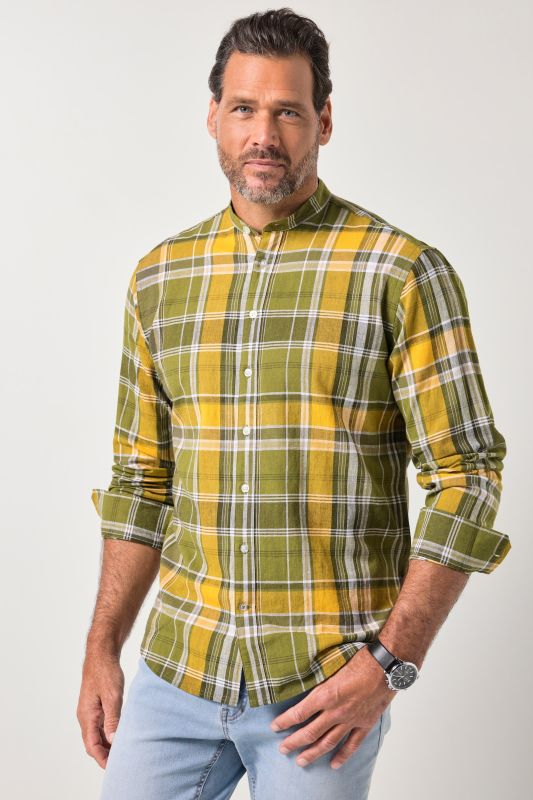 Linen blend plaid shirt