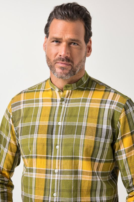 Linen blend plaid shirt