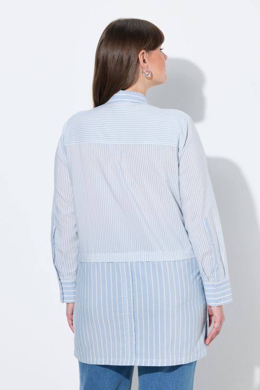 Eco Cotton Layered Look Mixed Stripe Tunic Blouse