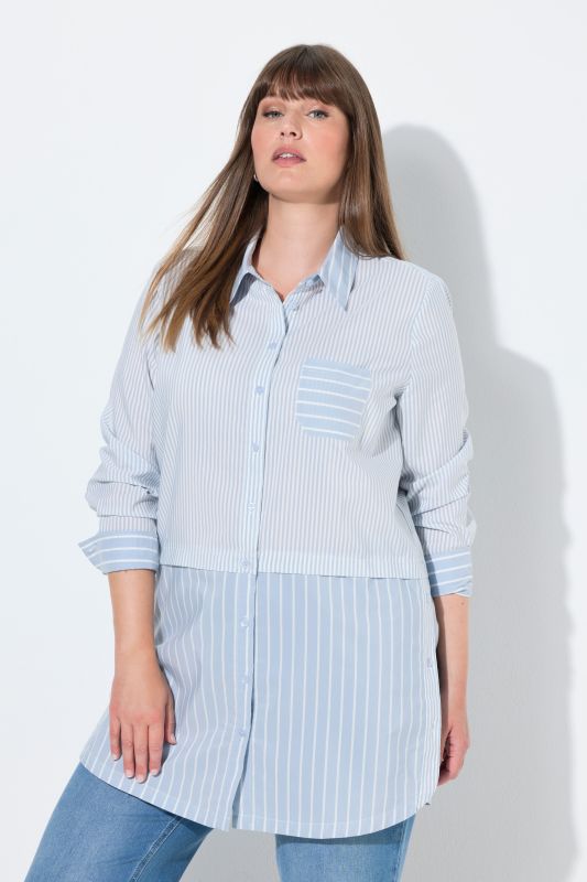 Eco Cotton Layered Look Mixed Stripe Tunic Blouse