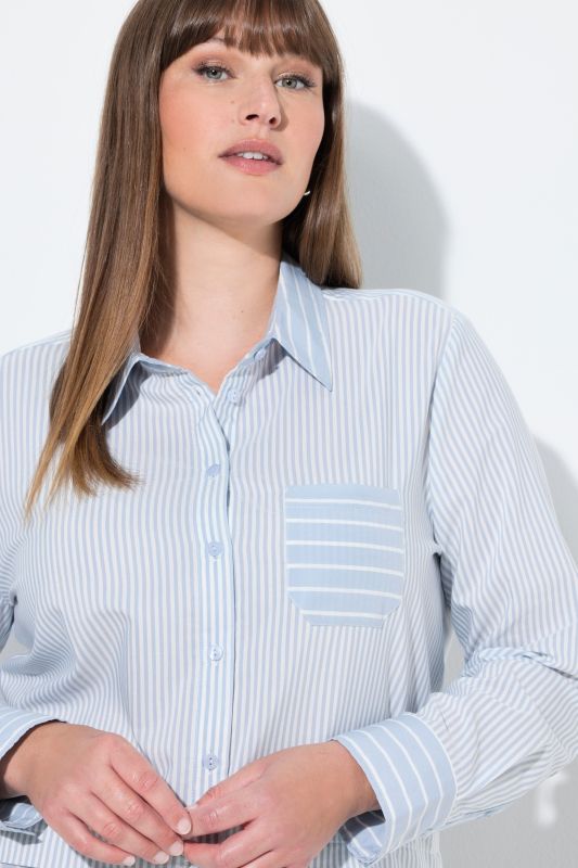 Eco Cotton Layered Look Mixed Stripe Tunic Blouse