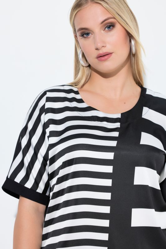 Striped Mixed Material Tee