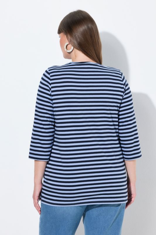Eco Cotton Striped V-Neck 3/4 Sleeve Tee