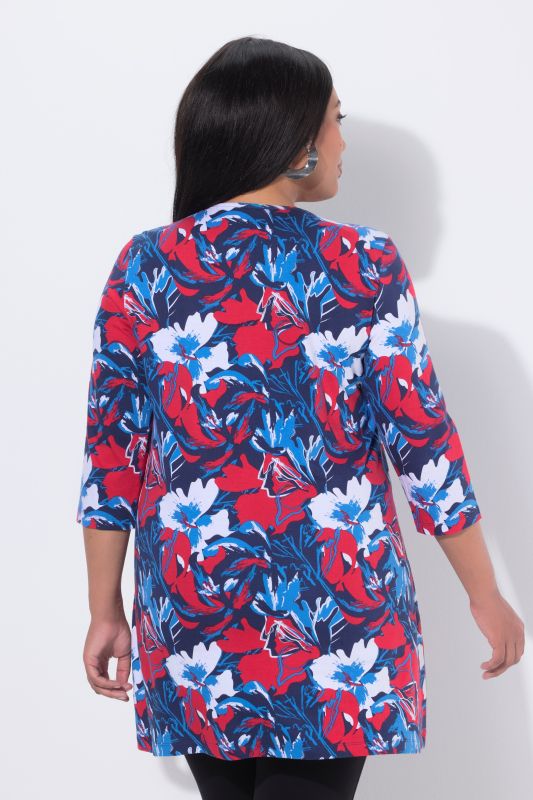 Dynamic Floral A-Line Knit Tunic
