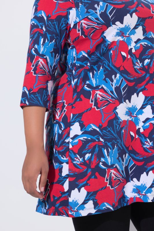 Dynamic Floral A-Line Knit Tunic