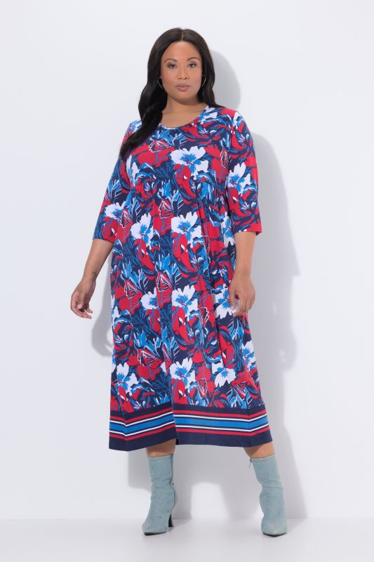 Dynamic Floral Jersey A-Line Pocket Dress