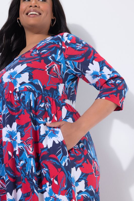 Dynamic Floral Jersey A-Line Pocket Dress