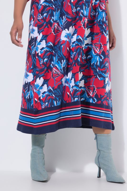 Dynamic Floral Jersey A-Line Pocket Dress