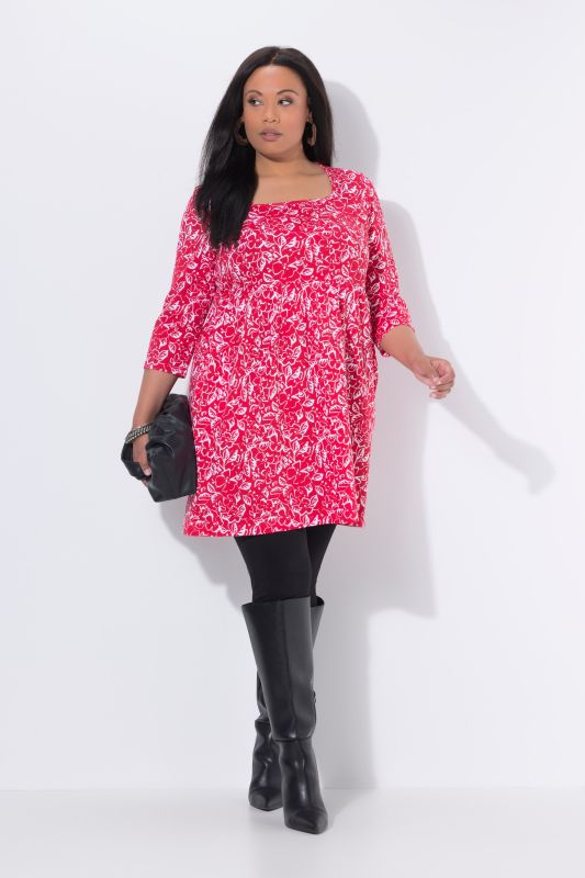 Tropical Flower A-Line Pocket Knit Tunic Dress