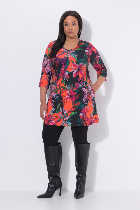 Tropical Flower Knit Tunic Dress