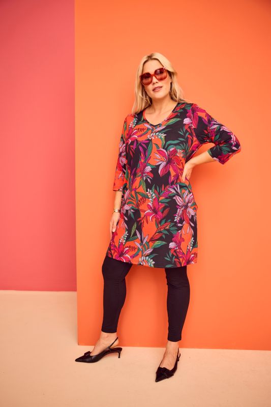 Tropical Flower Knit Tunic Dress