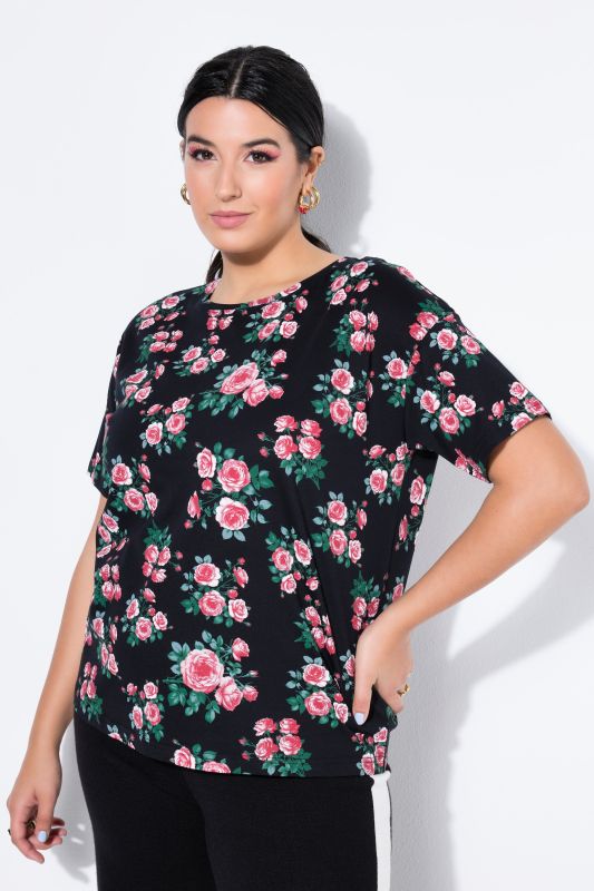 Тениска с принт на рози