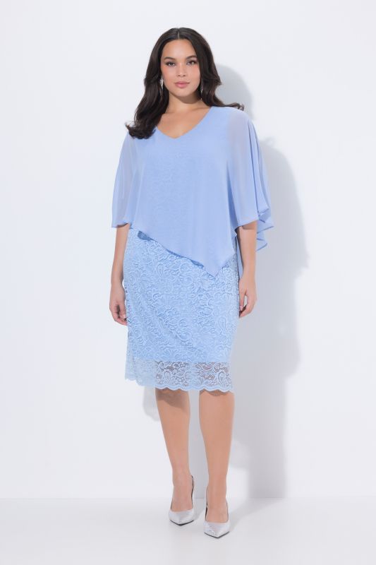 Chiffon Overlay Stretch Lace V-Neck Occasion Dress