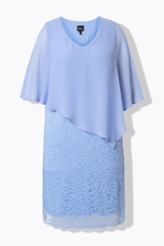 Chiffon Overlay Stretch Lace V-Neck Occasion Dress