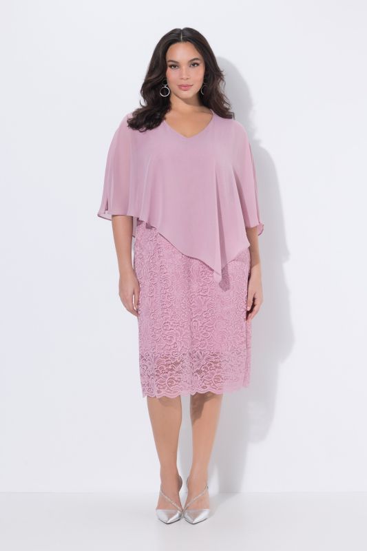 Chiffon Overlay Stretch Lace V-Neck Occasion Dress