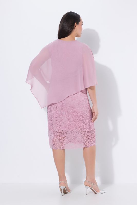 Chiffon Overlay Stretch Lace V-Neck Occasion Dress