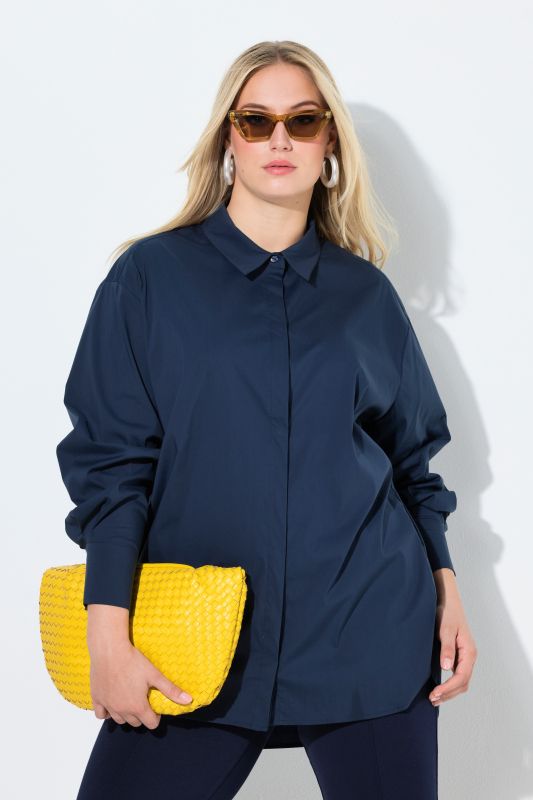 Stretch Cotton Blend Tunic Shirt