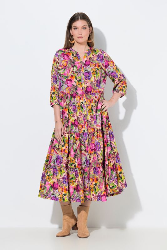 Mixed Floral Print 3/4 Sleeve Dress