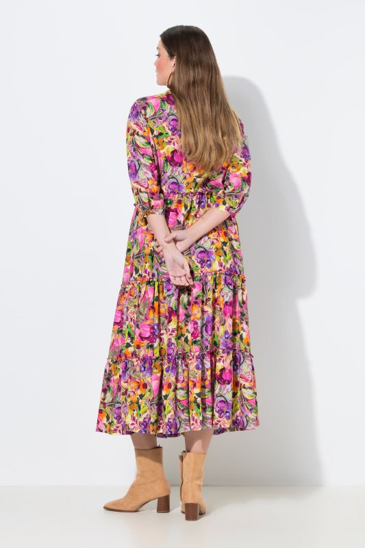 Mixed Floral Print 3/4 Sleeve Dress