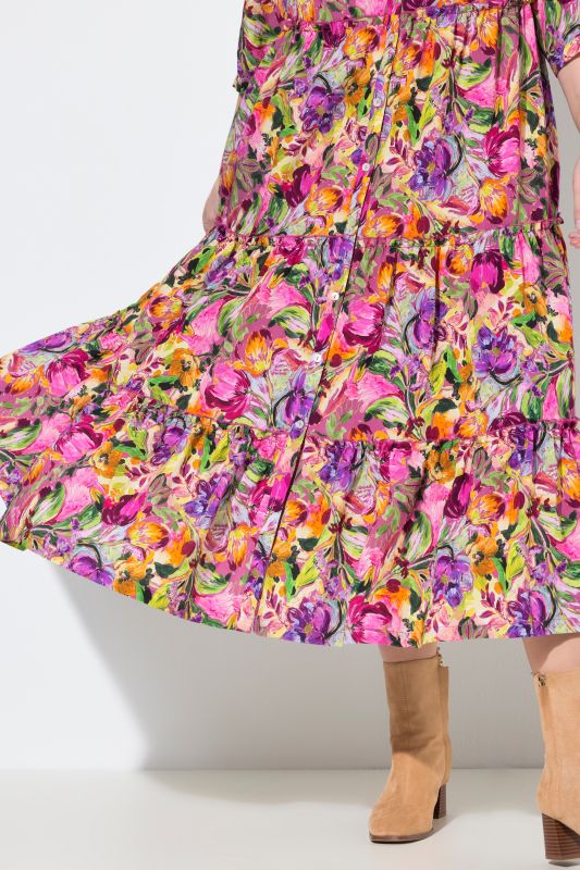 Mixed Floral Print 3/4 Sleeve Dress