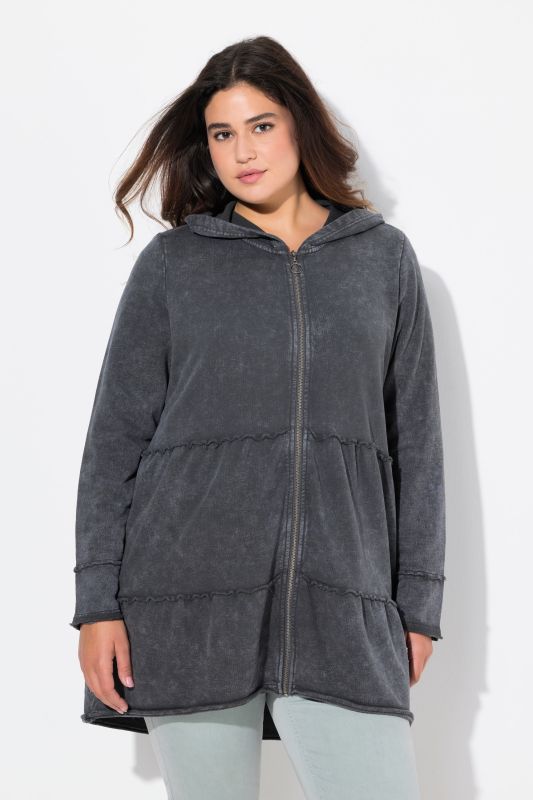 Tiered Flounce Panel Zip Up Hoodie