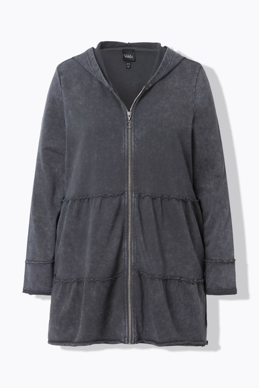 Tiered Flounce Panel Zip Up Hoodie