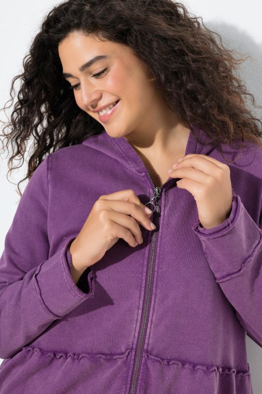 Tiered Flounce Panel Zip Up Hoodie