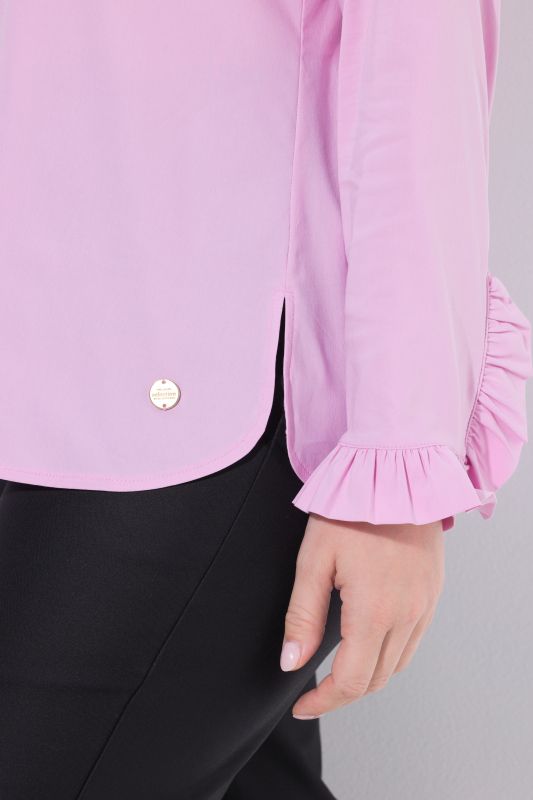 Goblet Collar Long Sleeve Ruffled Cuff Blouse