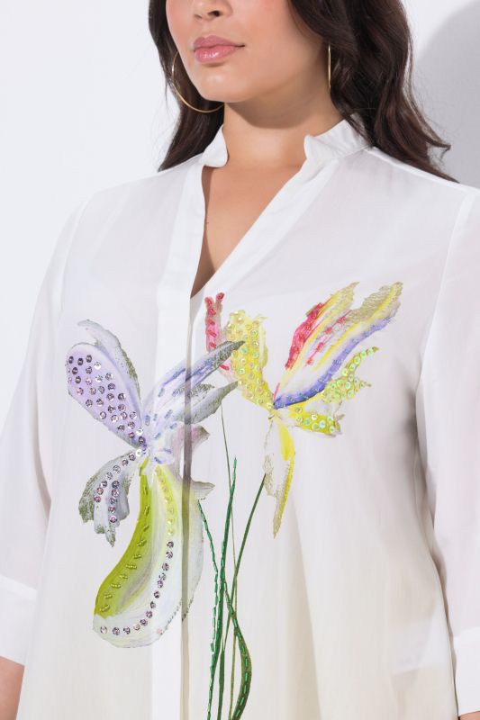 Beaded Iris Motif 3/4 Sleeve Blouse
