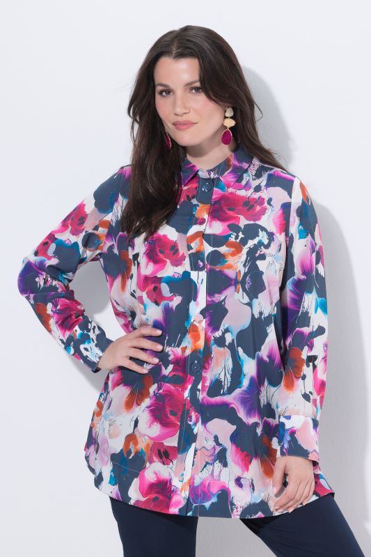 Floral Splash Long Sleeve Button Down Lyocell Blouse