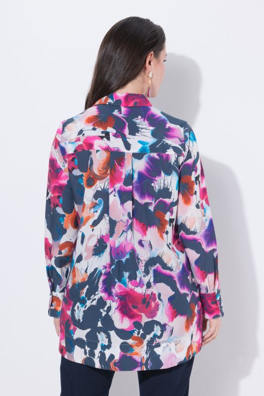 Floral Splash Long Sleeve Button Down Lyocell Blouse