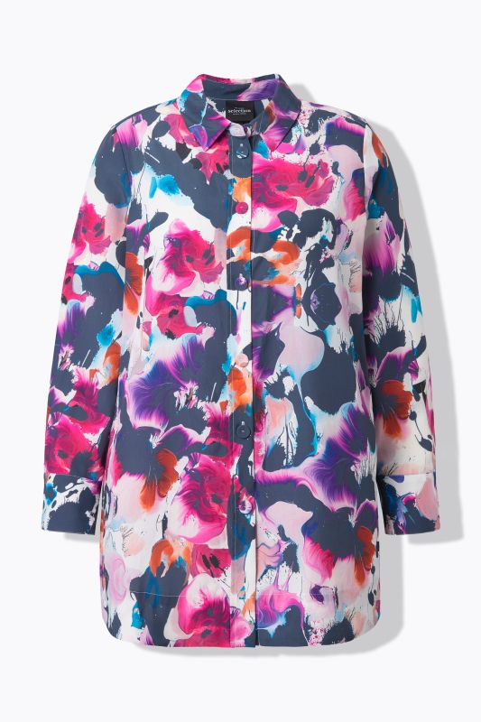 Floral Splash Long Sleeve Button Down Lyocell Blouse