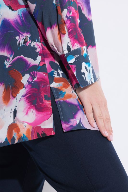 Floral Splash Long Sleeve Button Down Lyocell Blouse