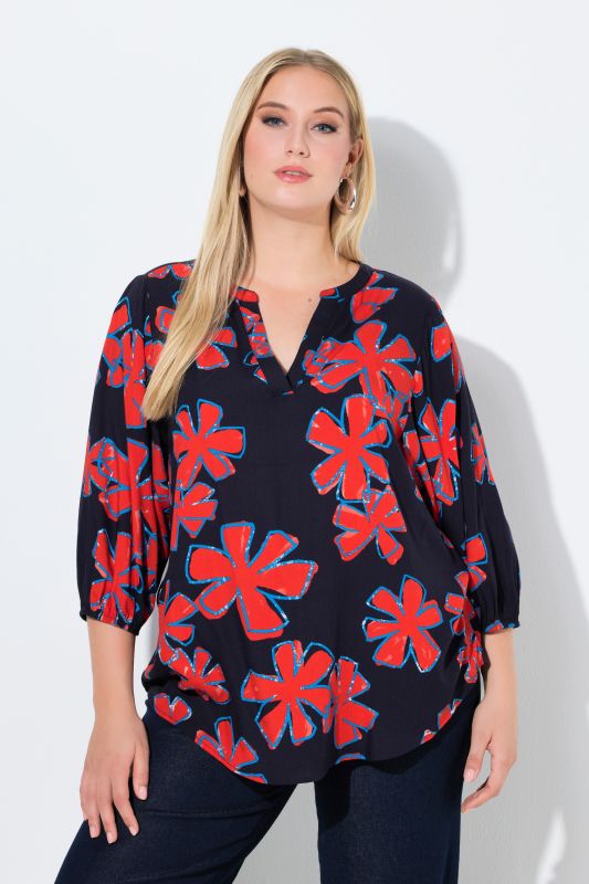 Contrast Color Flower Print Blouse
