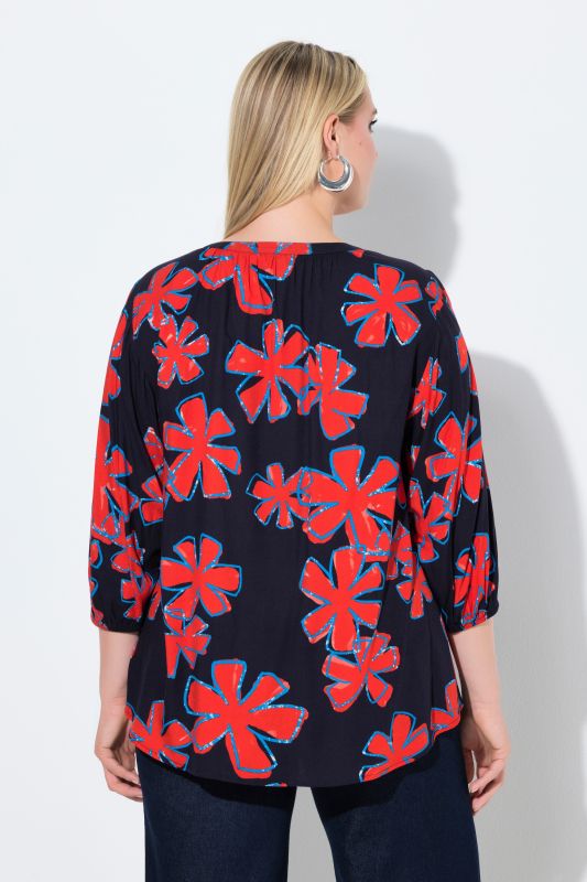 Contrast Color Flower Print Blouse