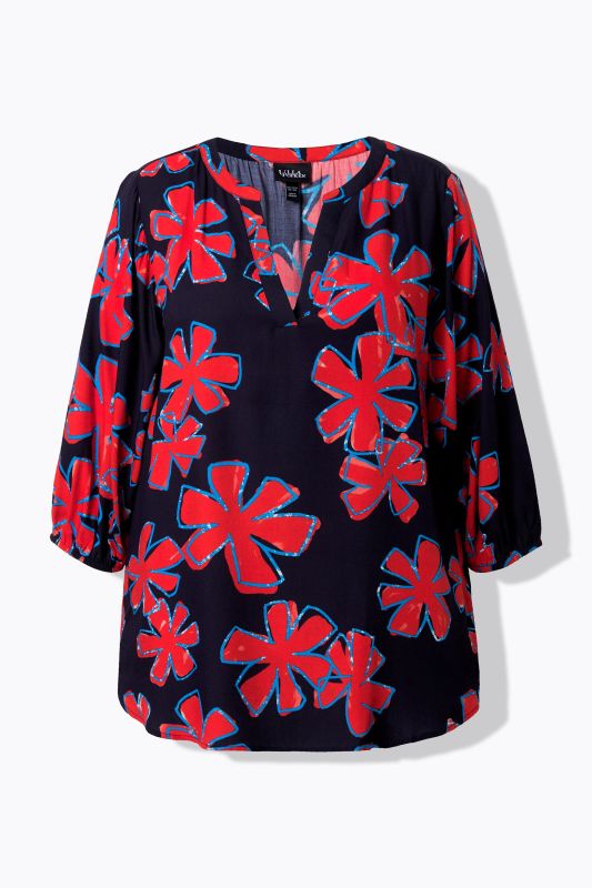 Contrast Color Flower Print Blouse