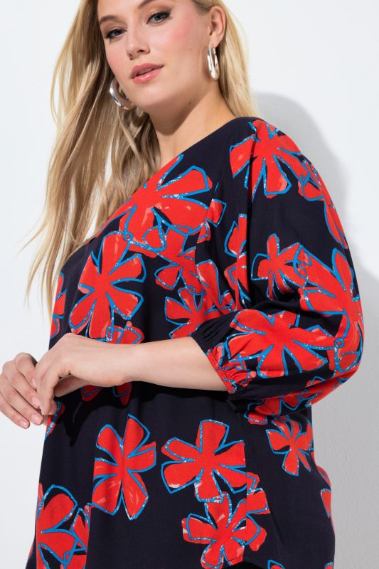 Contrast Color Flower Print Blouse