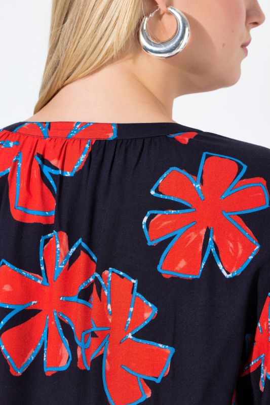 Contrast Color Flower Print Blouse