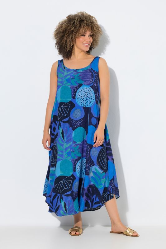 Vibrant Leaf Print Sleeveless A-Line Dress