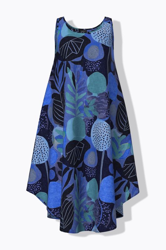 Vibrant Leaf Print Sleeveless A-Line Dress