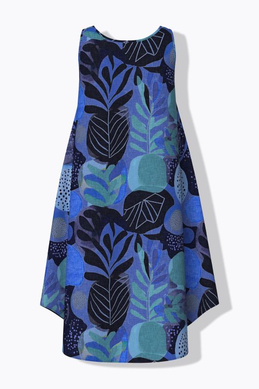 Vibrant Leaf Print Sleeveless A-Line Dress