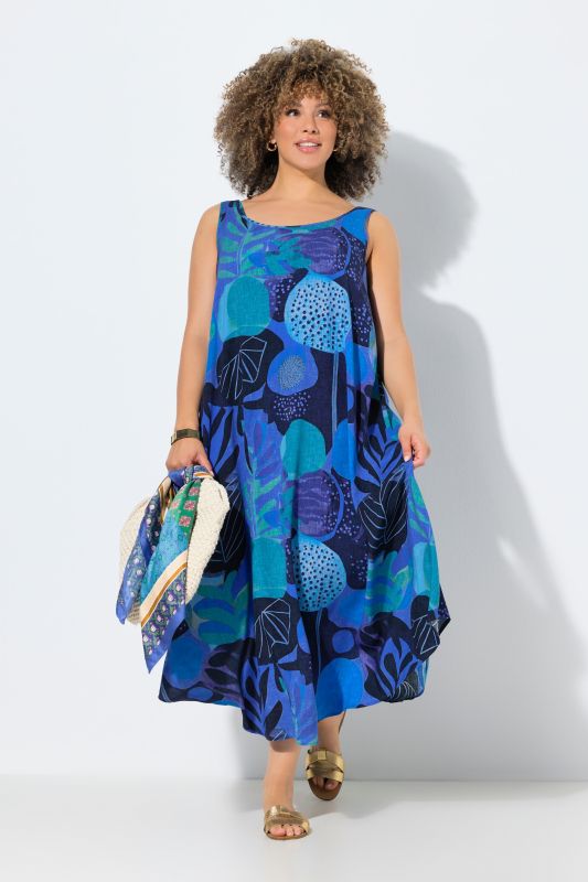 Vibrant Leaf Print Sleeveless A-Line Dress
