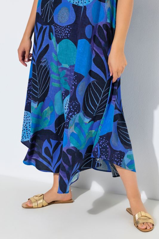 Vibrant Leaf Print Sleeveless A-Line Dress