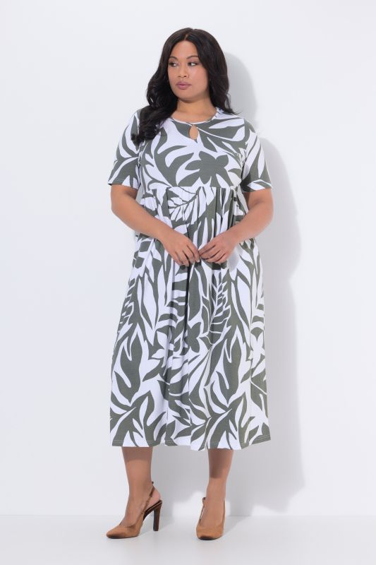 Monochrome Leaves A-Line Knit Pocket Dress